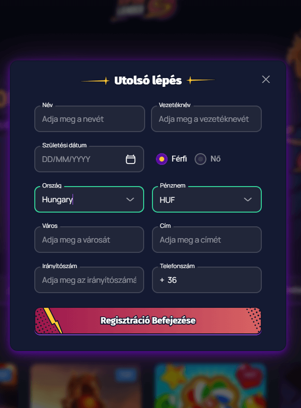 spinlander regisztráció 2 lépés