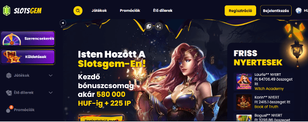 Slotsgem weboldalának főoldala