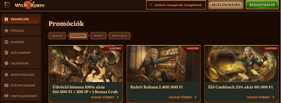 Wildrobin casino Bónuszok