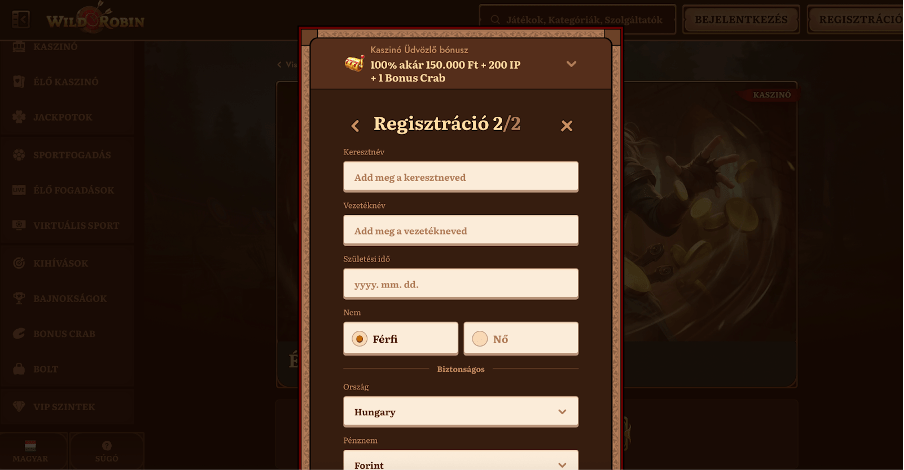 képernyőkép Wildrobin Casino regisztráció 3