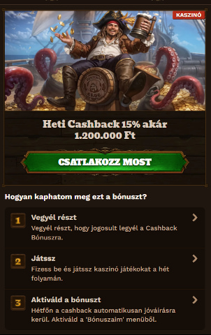 FatPirate Kaszinó Heti Cashback