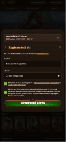 FatPirate Kaszinó regisztráció 1. lépés