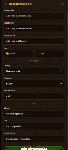 FatPirate Kaszinó regisztráció 2. lépés