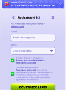 Spinbara Kaszinó regisztráció 1. lépés