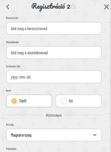 Wyns Casino regisztráció 2. lépés