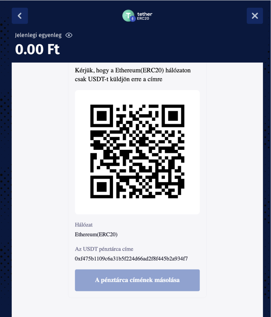 QR kód használata és befizetési összeg megadása a BigClash Kaszinóban